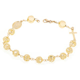 Italian 14k Yellow Gold Diamond-Cut Beaded Rosary Bracelet 8.5" 7.3mm 10 grams