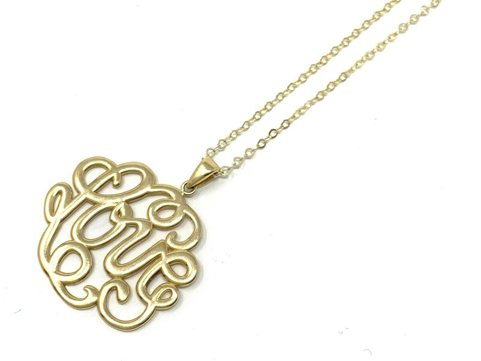 14k Yellow Gold Monogram LOVE Pendant Necklace Rolo Chain 17" 3.1grams