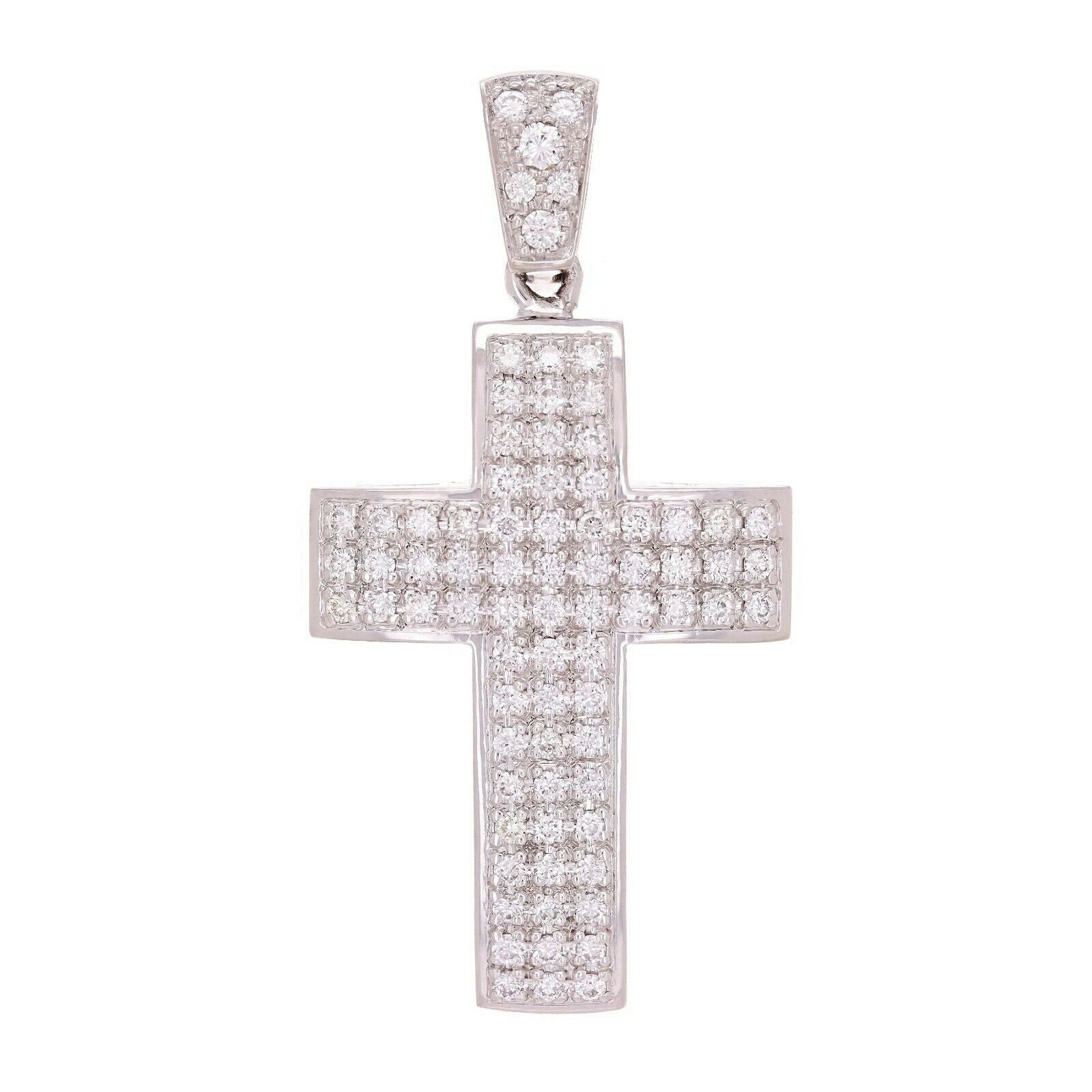 14k White Gold Big Diamond Cross Pendant with 2.60 CTW Natural Round Diamonds