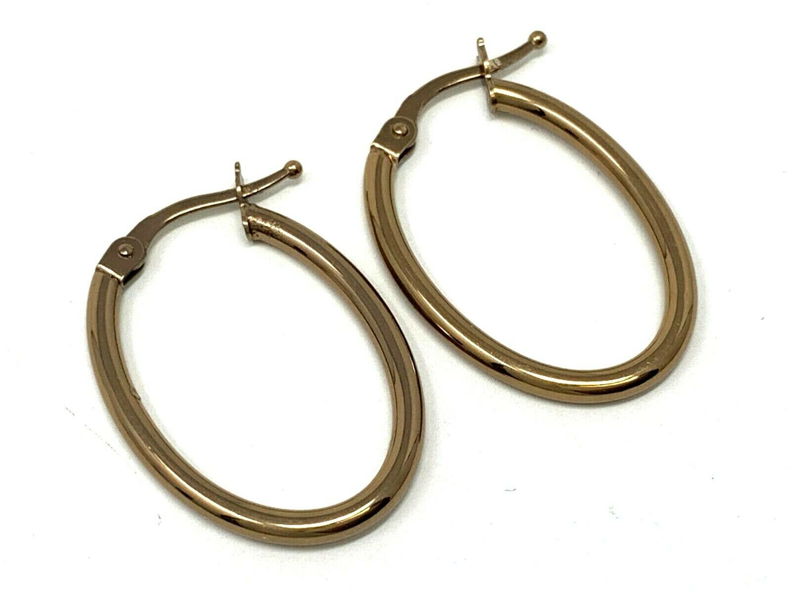 Italian 14k Brown Gold U Shaped Oval Hoop Earrings 1" 1.2 grams