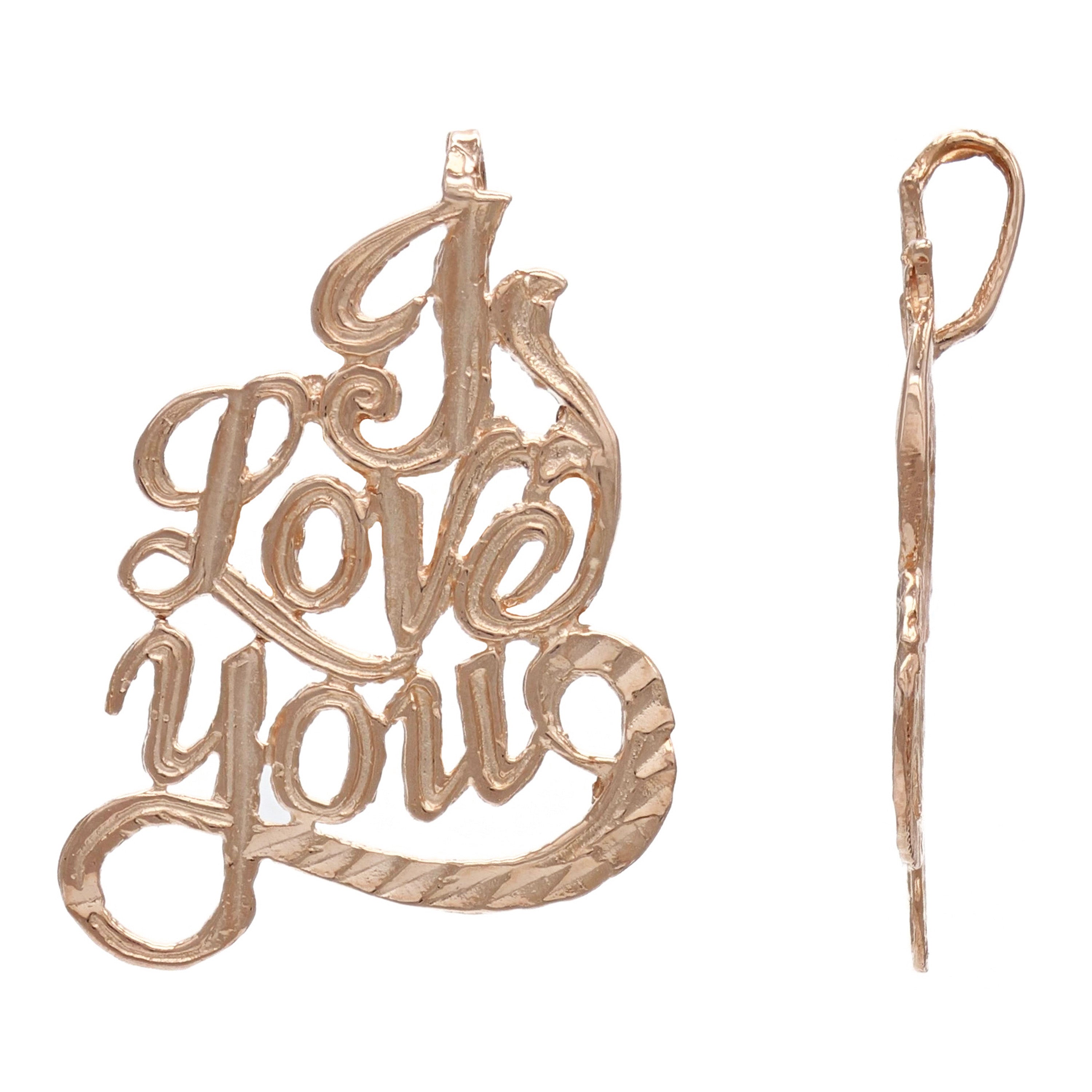 14k Rose Gold Diamond Cut I Love You Charm Pendant Words 1.2 grams - Rose