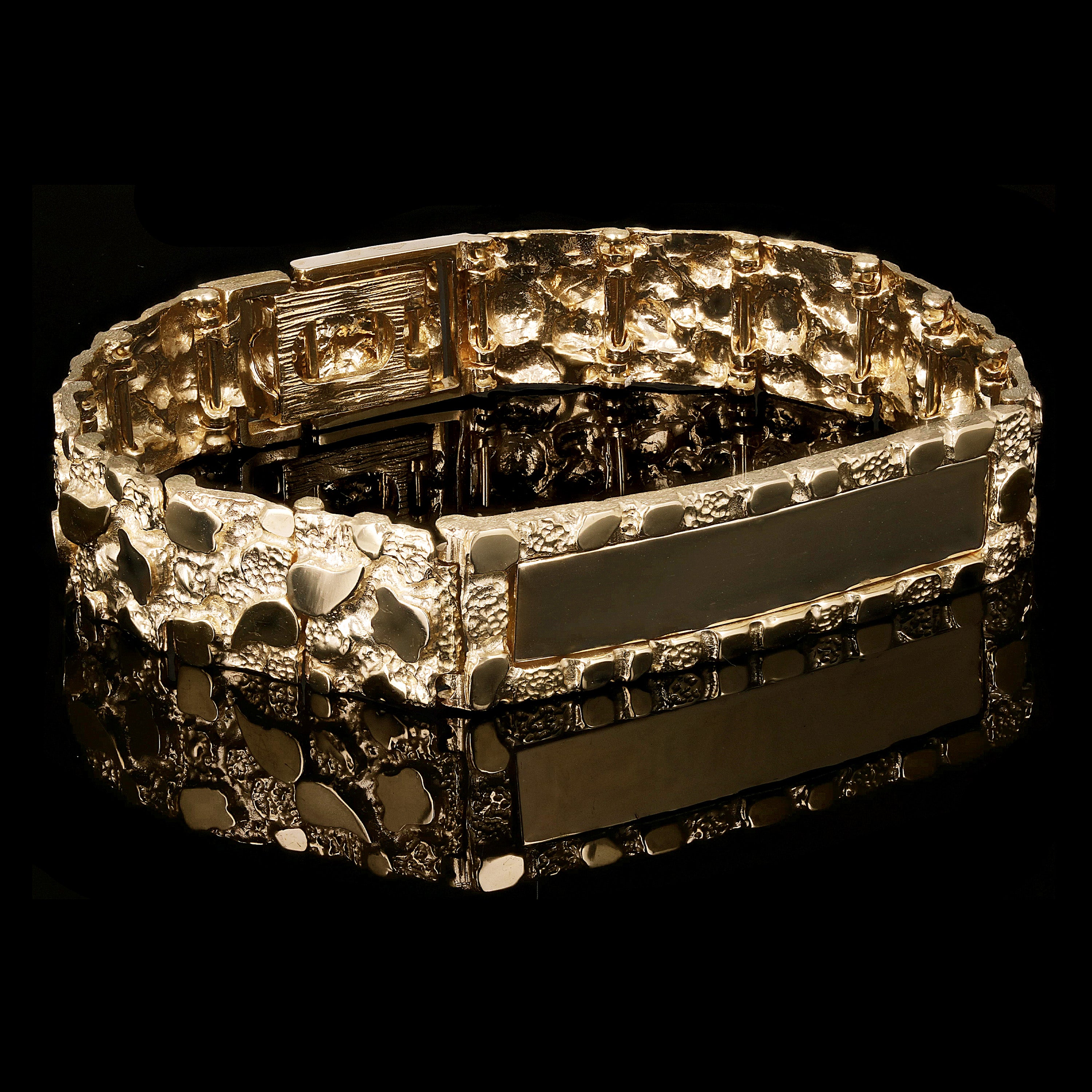 Men's 14k Yellow Gold Solid Nugget ID Bracelet 7.5" 12.5mm 31.2 grams - 7.5" 31.2 grams
