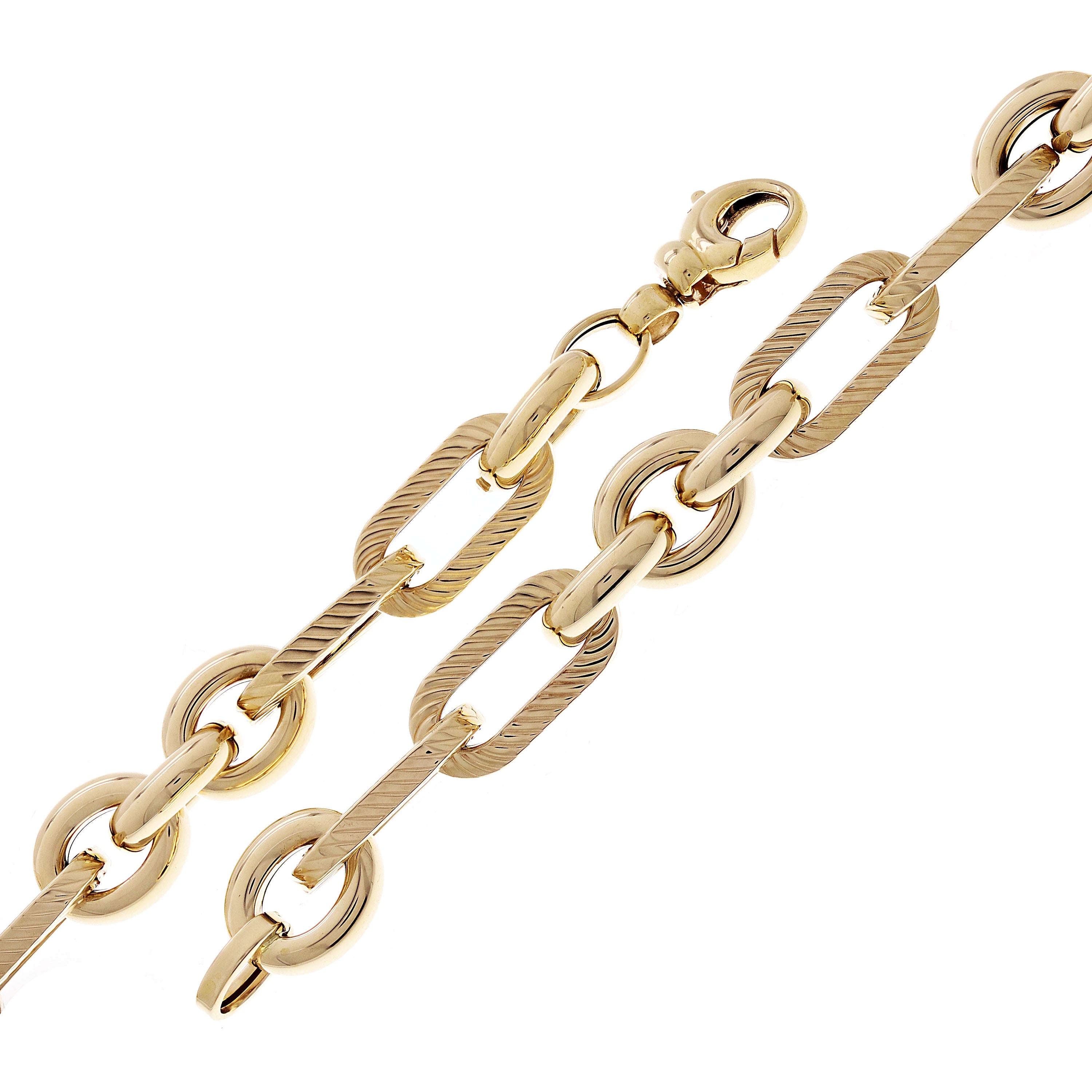 Italian 14k Yellow Gold Hollow Oval Textured & Round Bracelet 7.75" 10mm 10g