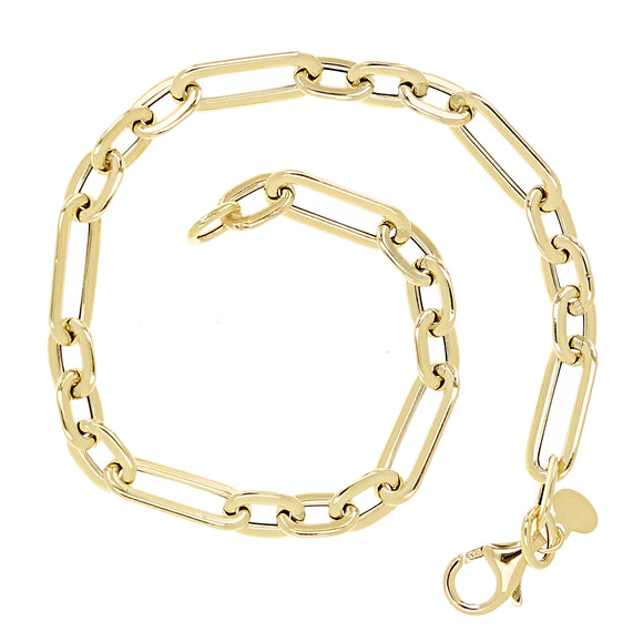 Italian 14k Yellow Gold Paper Clip Link Chain Bracelet 7.75