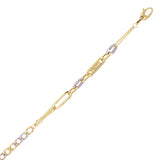 Italian 14k Two Tone Gold Paper Clip & Cuban Link Chain Bracelet 7.5" 4.3 grams