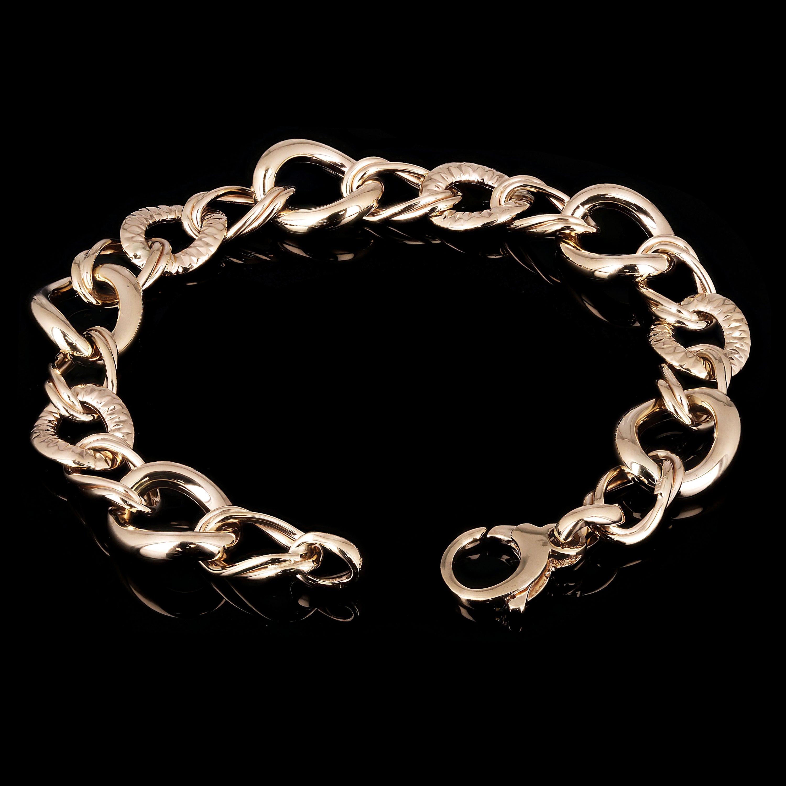 Italian 14k Yellow Gold Round Diamond Cut Open Link Bracelet 7.5" 13mm 7.8 grams