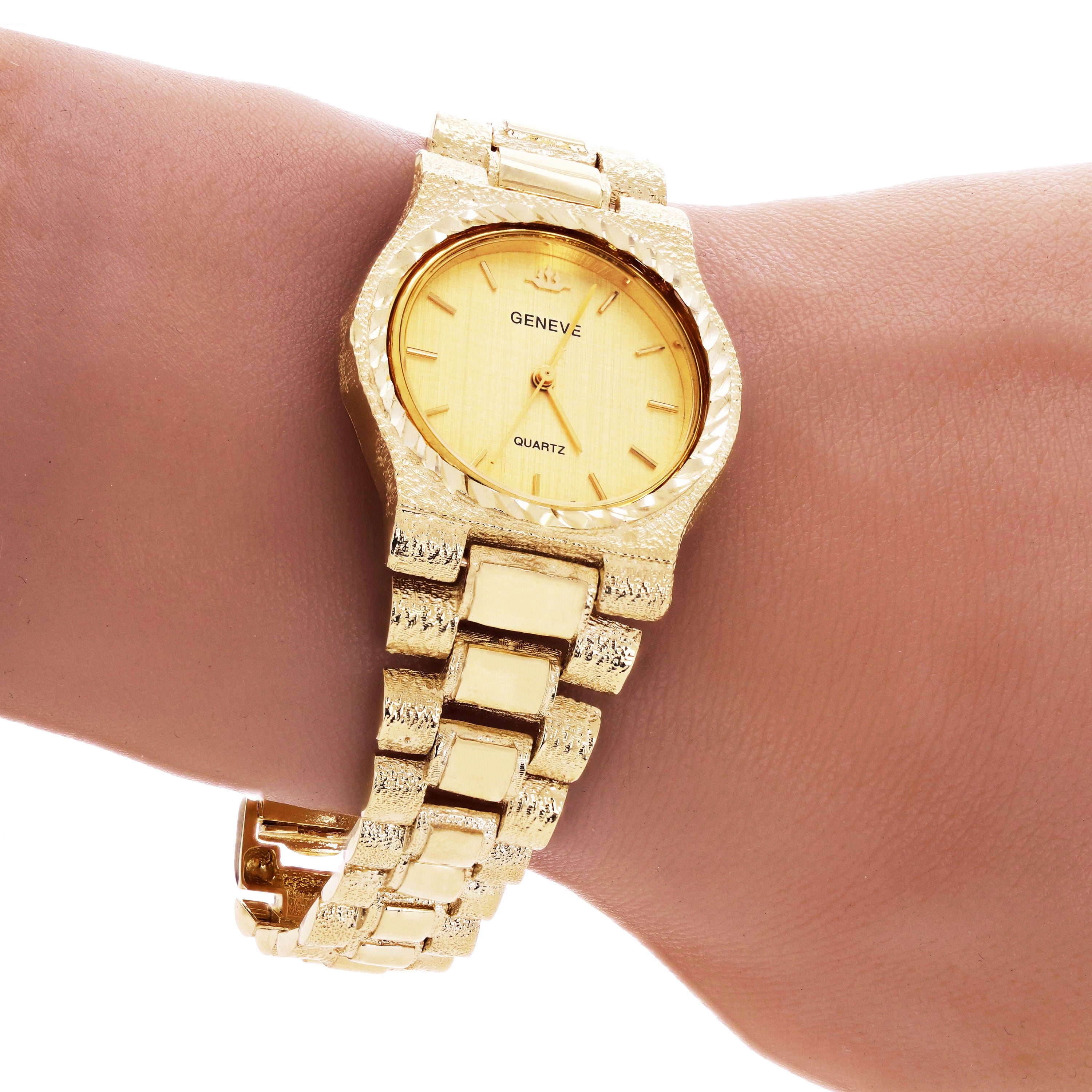 14k Yellow Gold Watch Link Band Geneve Diamond Wrist Watch 6.5"-7" 49 grams - 7" 49 grams