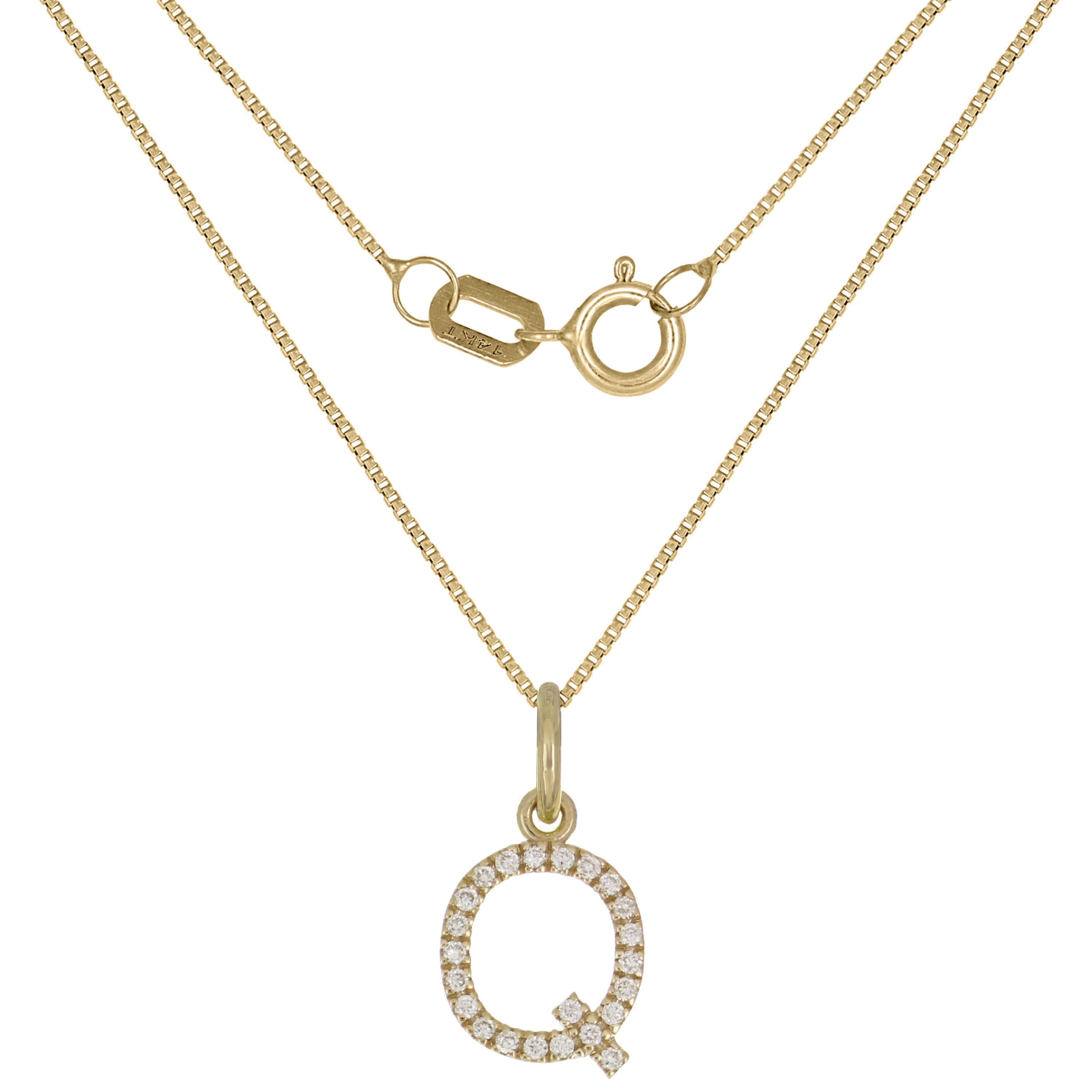 14k Yellow Gold Diamond Initial Letter Q Charm Pendant Necklace 18" - Letter Q,Yellow