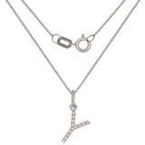 14k White Gold Diamond Initial Letter Y Charm Pendant Necklace 18" - Letter Y,White