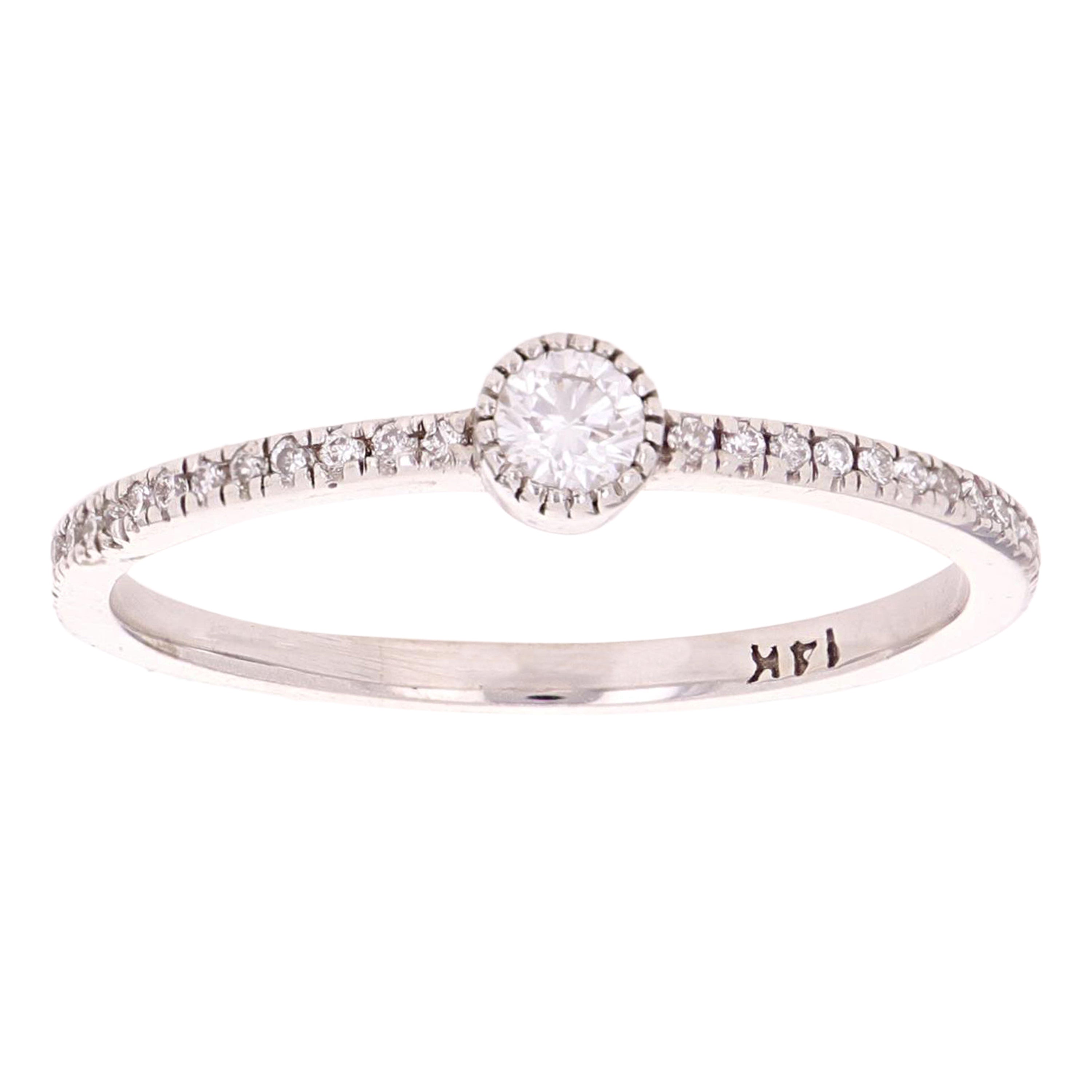 14k White Gold Diamond Stackable Promise Ring Size 5.5 - White,Ring Size 5.5