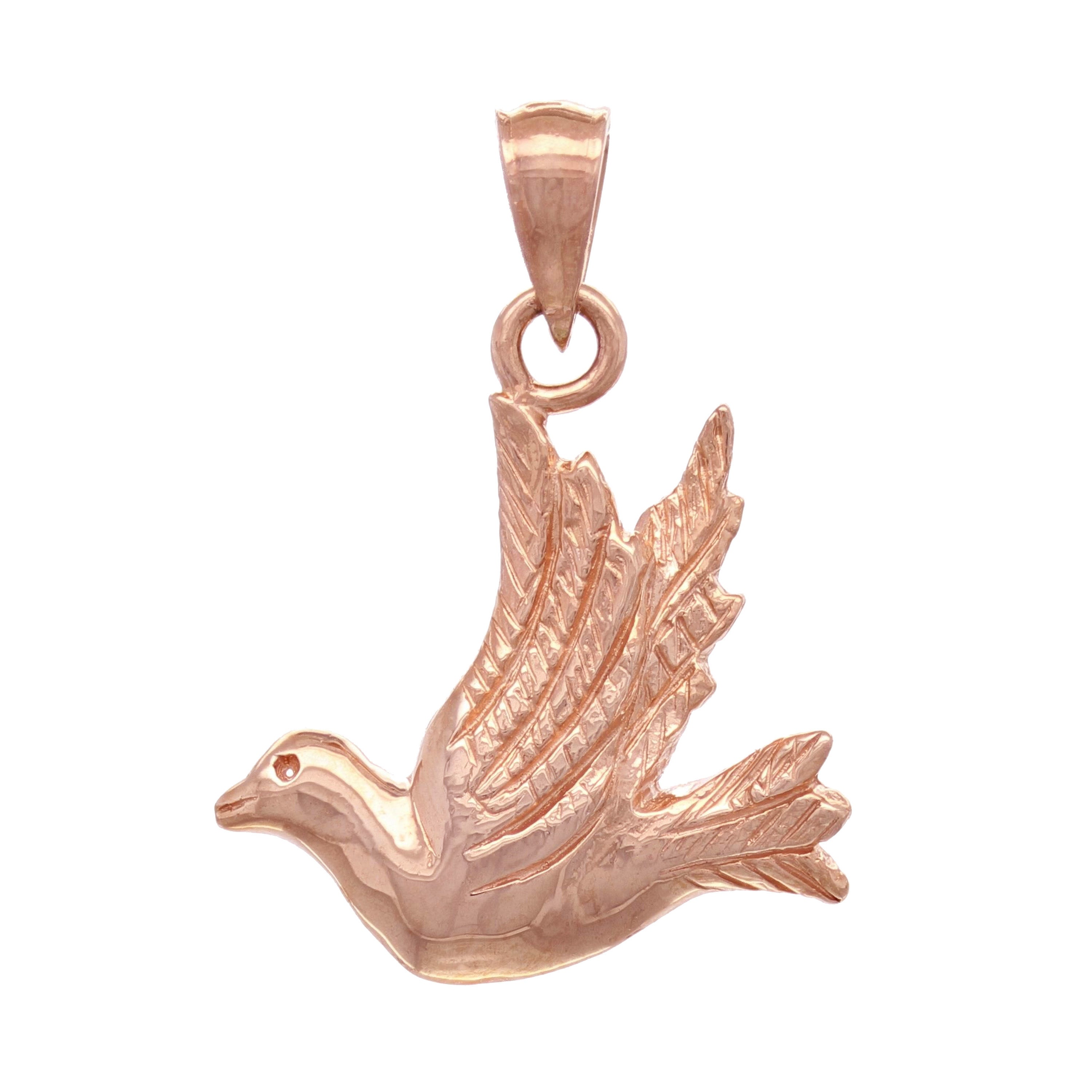 14k Rose Gold Flying Dove Pendant - Rose