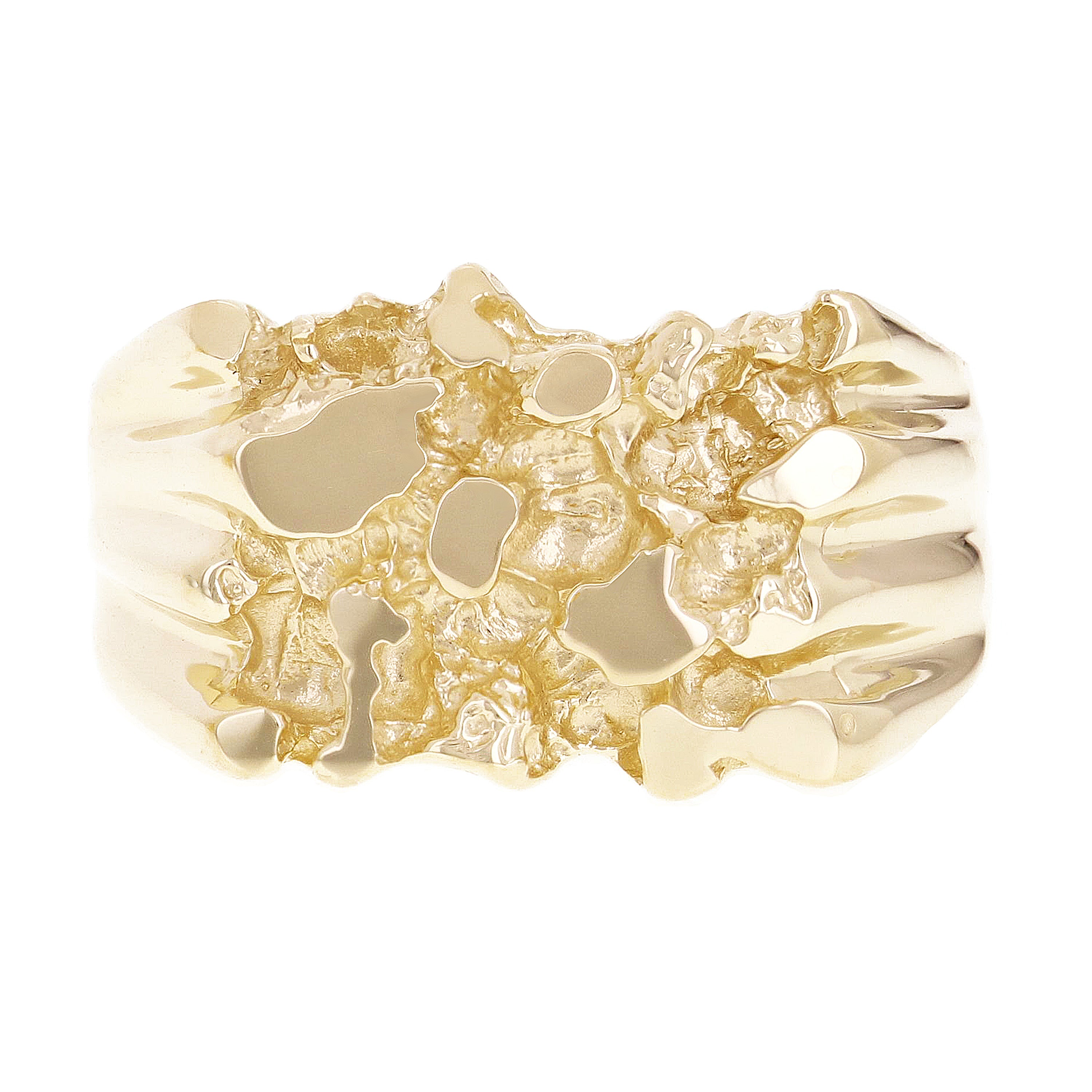 14k Yellow Gold Solid Chunky Nugget Ring 13mm Size 7.5 6.5 grams - Ring Size 7.5