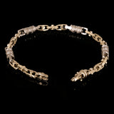 14k Yellow & White Gold Greek Barrell & Links Gold Bracelet 7" 7.5mm 28.6 grams - 7" 28.6 grams