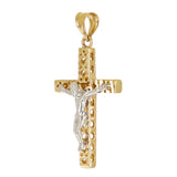 Italian 14k Two Tone Gold 3D Double Sided Crucifix Cross Charm Pendant 1.2" 2.3g