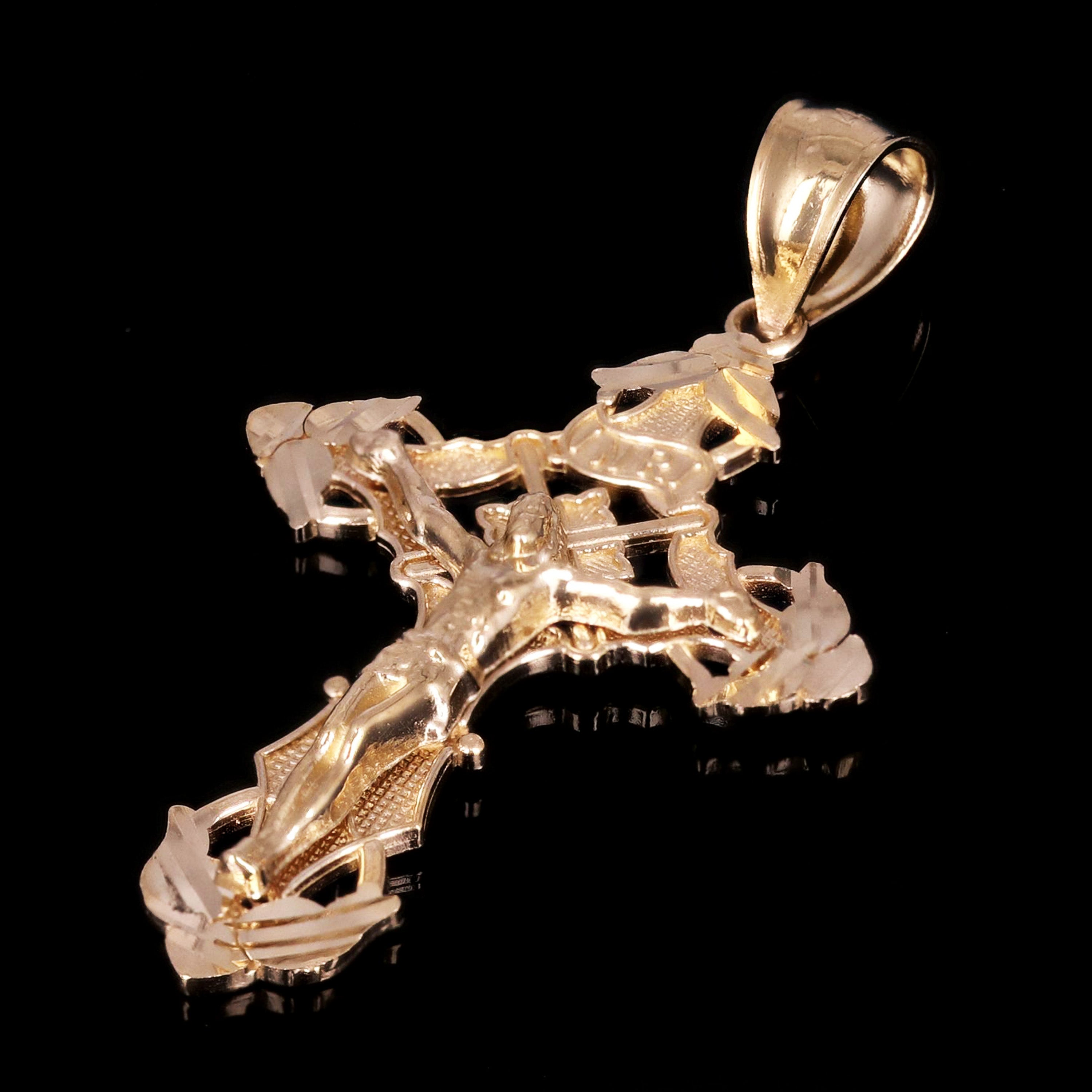 14k Yellow Gold Crucifix INRI Jesus Christ 3D Cross Pendant 1.4" 2 grams