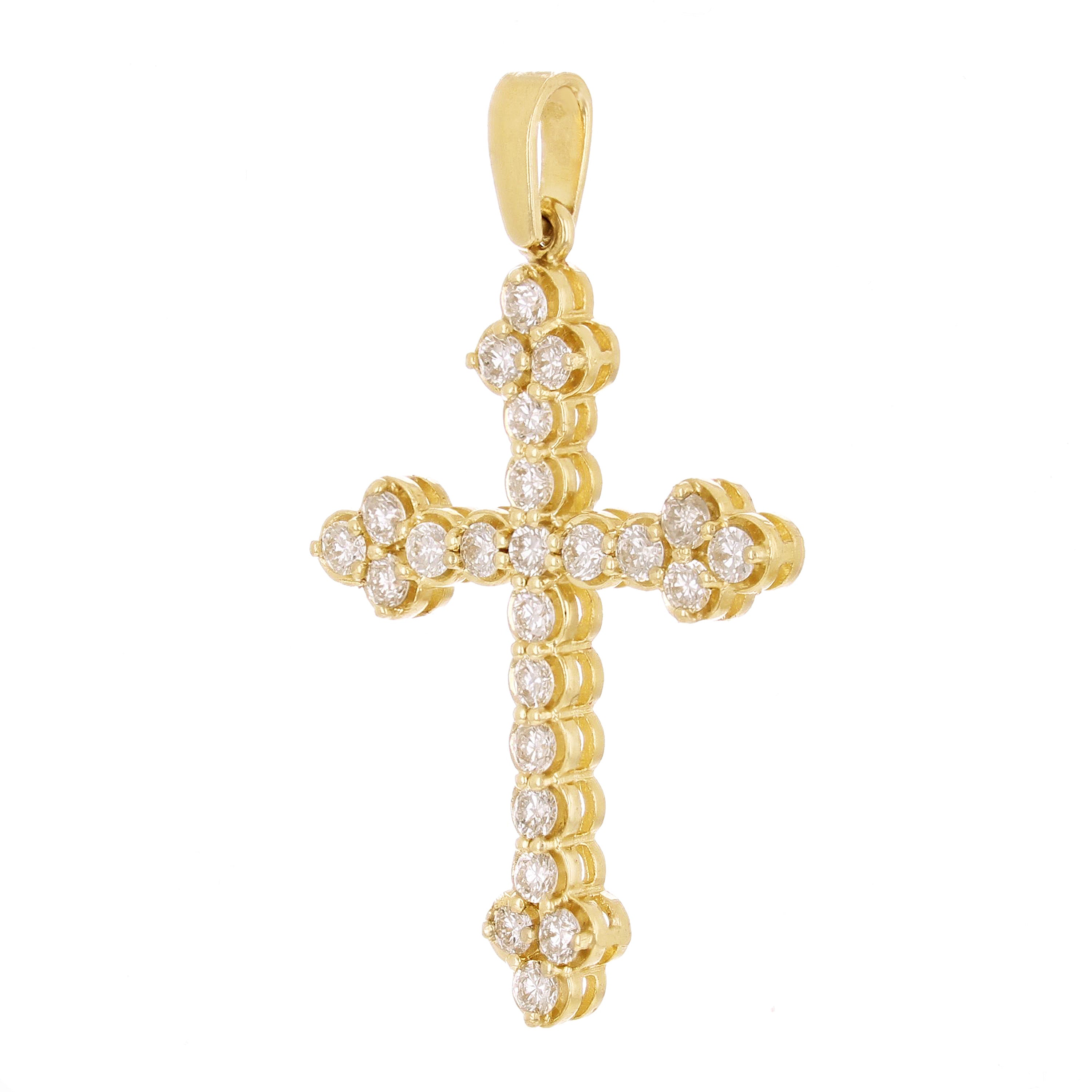 14k Yellow Gold 0.98ctw Diamond Cross Pendant 1.5" 2.6 grams