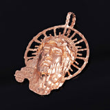 14k Rose Gold Diamond Cut Jesus Christ Face Religious Charm Pendant 2.1" 16.5g - Rose