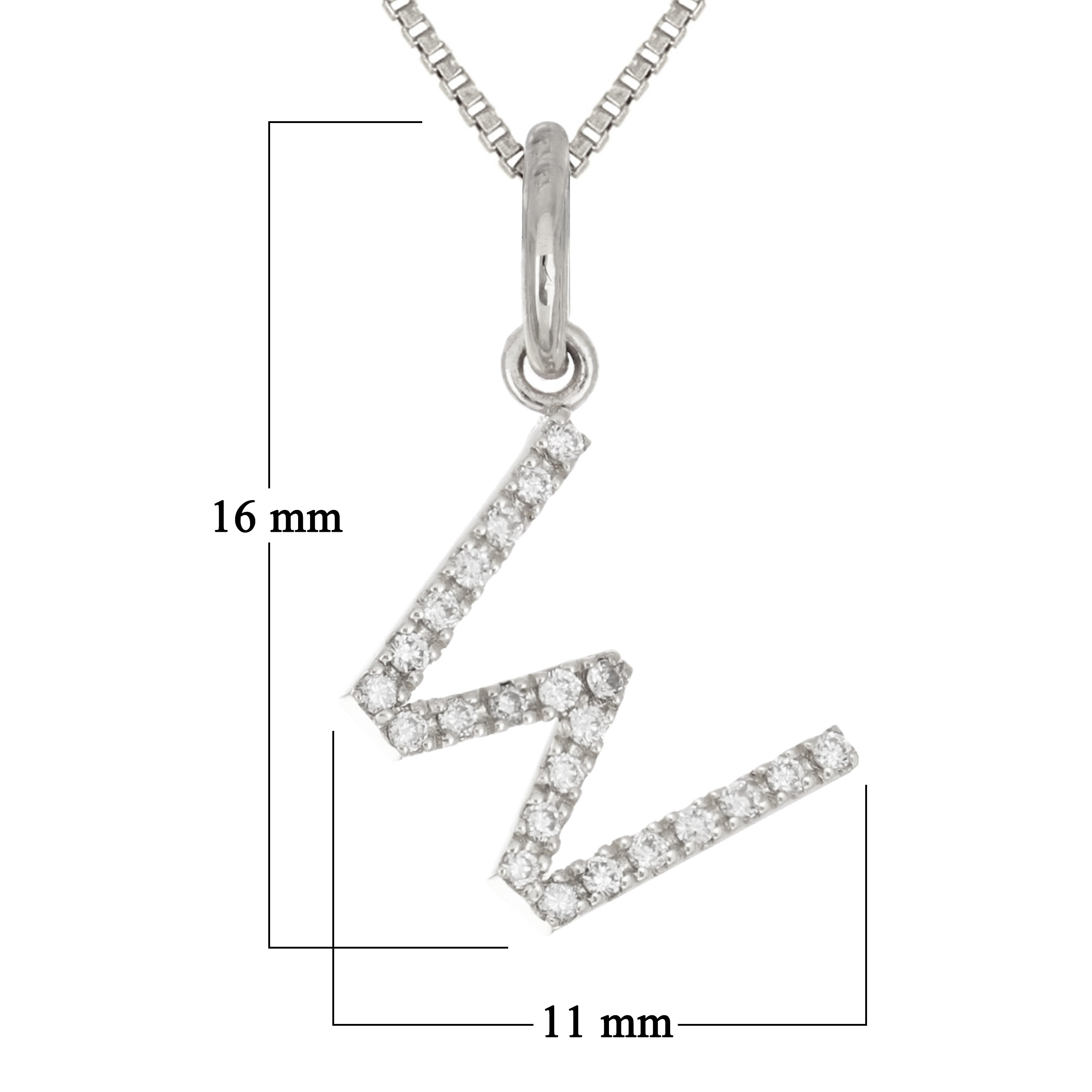 14k White Gold Diamond Initial Letter W Charm Pendant Necklace 18" - Letter W,White