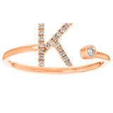 14k Rose Gold Diamond Initial Letter K Ring Size 6 - Letter K,Rose