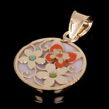 Italian 14k Yellow Gold Flowers & Butterfly Enamel Round Charm Pendant 1.2 grams