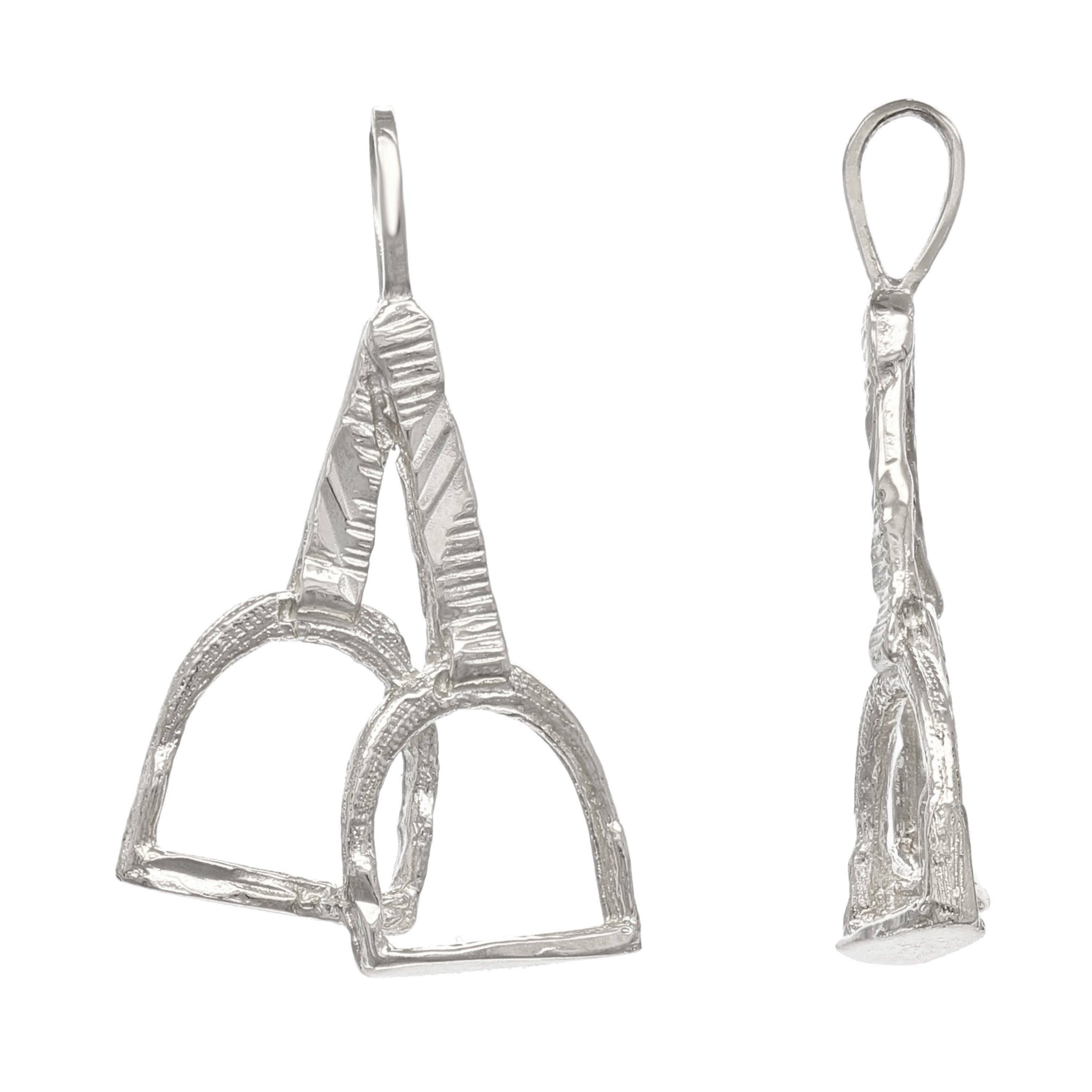 14k White Gold Solid Horse Step Up Stirrup Horse Pendant 1.1 grams - White