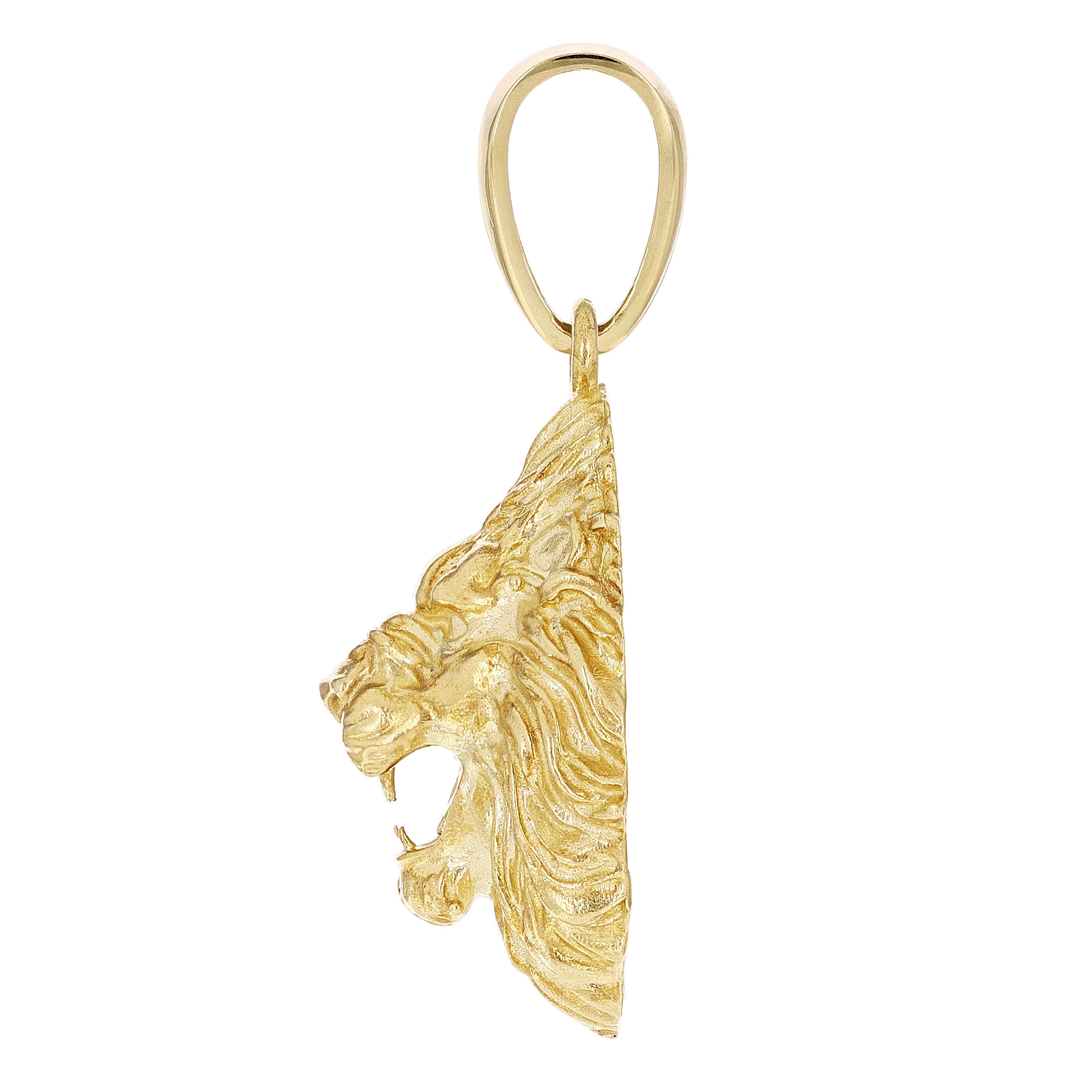 10k Yellow Gold 3D Lion Head Charm Pendant 1.8" 11 grams