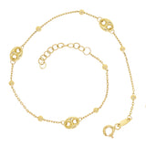 Italian 14k Yellow Gold Puff Mariner Charm Beads Anchor Bracelet 8" 5mm 1.6grams