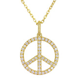 14k Yellow Gold Diamond Peace Sign Pendant Necklace 18" - Yellow