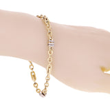 Italian 14K Yellow & White Gold Hollow Oval & Square Link Bracelet 8.5" 6mm 7.2g