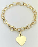 14k Yellow Gold Rolo Link Heart Charm Bracelet 8" 17.5 grams