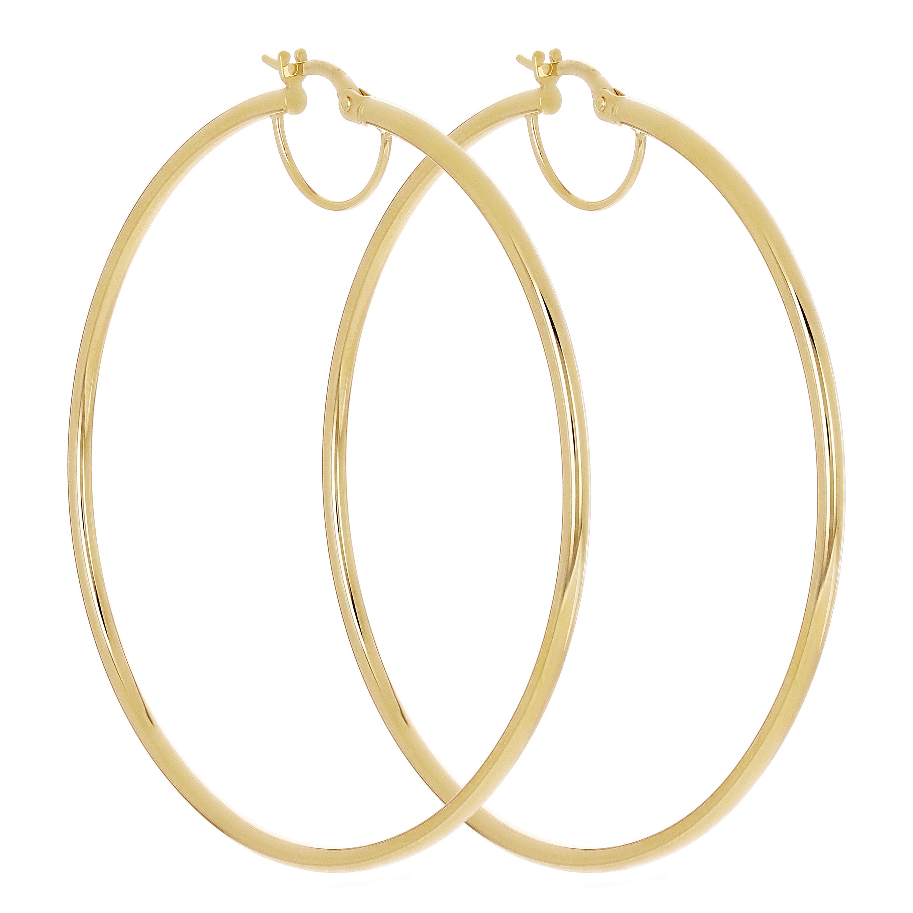 Italian 14k Yellow Gold High Polished Round Hoop Earrings 2mm 2" 2.8 grams