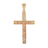 14k Yellow & Rose Gold Filigree Crucifix Cross Charm Pendant 1.8" 2.7 grams