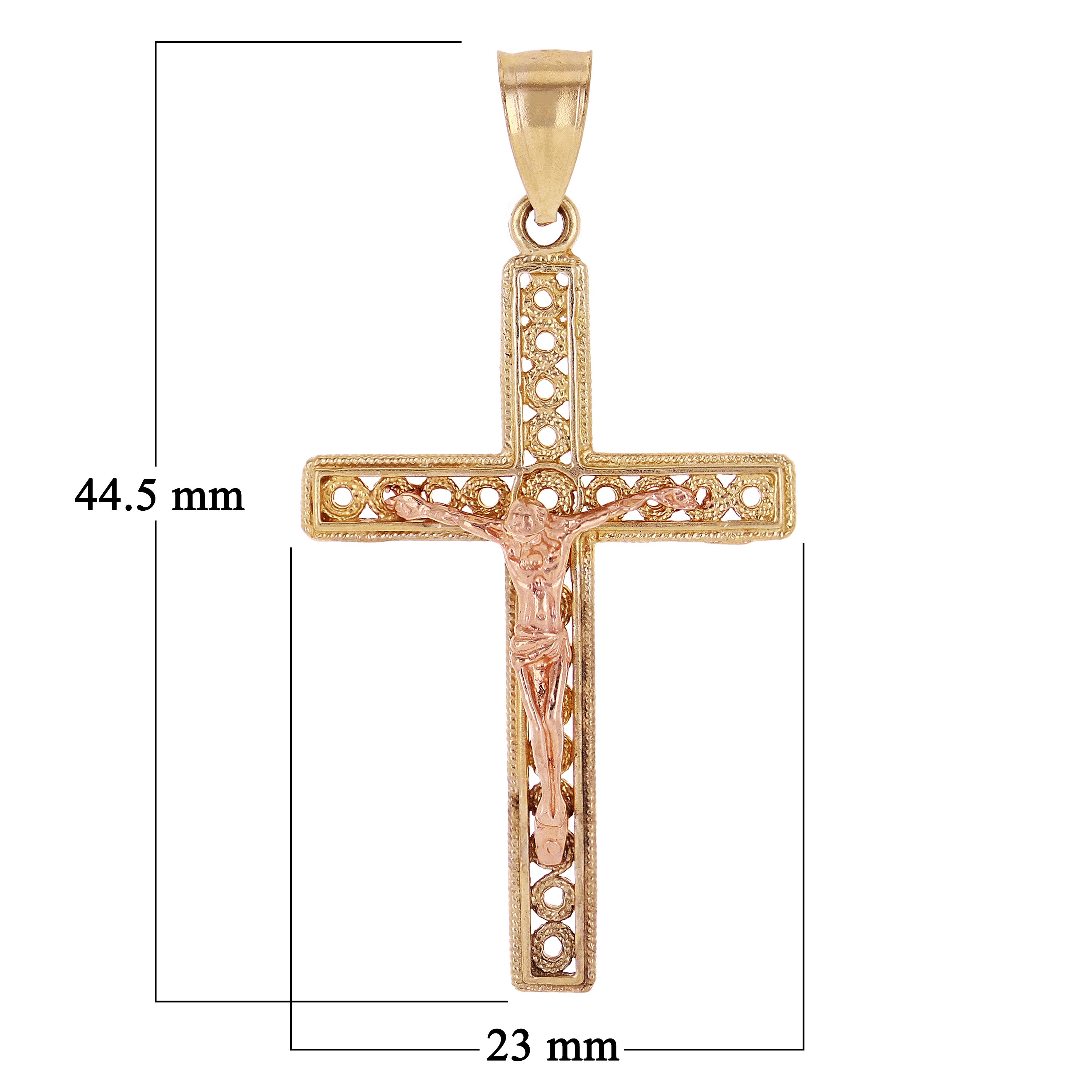 14k Yellow & Rose Gold Filigree Crucifix Cross Charm Pendant 1.8" 2.7 grams