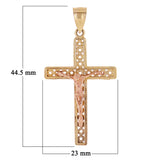 14k Yellow & Rose Gold Filigree Crucifix Cross Charm Pendant 1.8" 2.7 grams