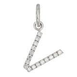 14k White Gold Diamond Initial Letter V Charm Pendant - Letter V,White