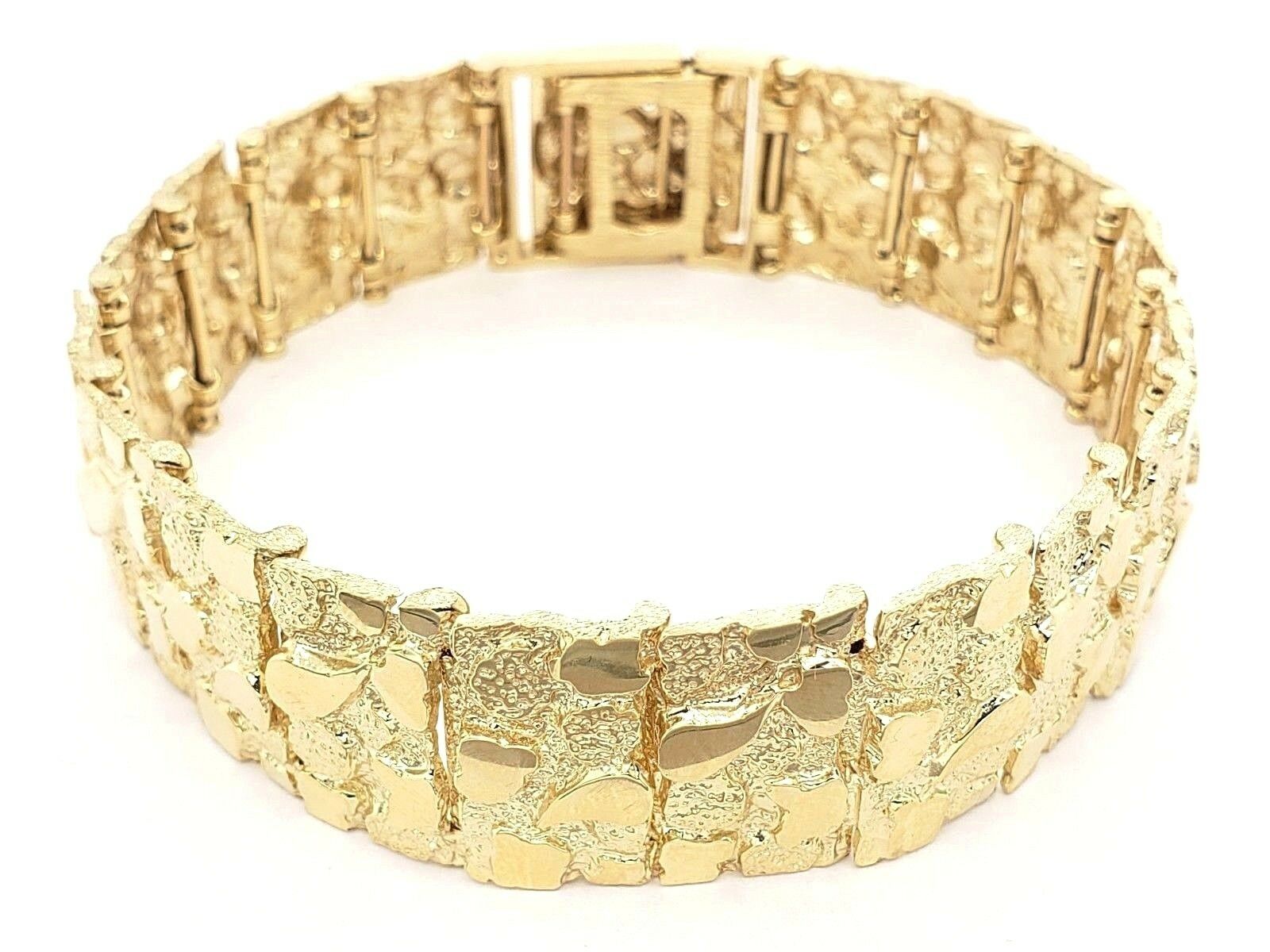Men's 14k Yellow Gold Solid Nugget Bracelet 8"- 8.5" 18.5mm 56 grams