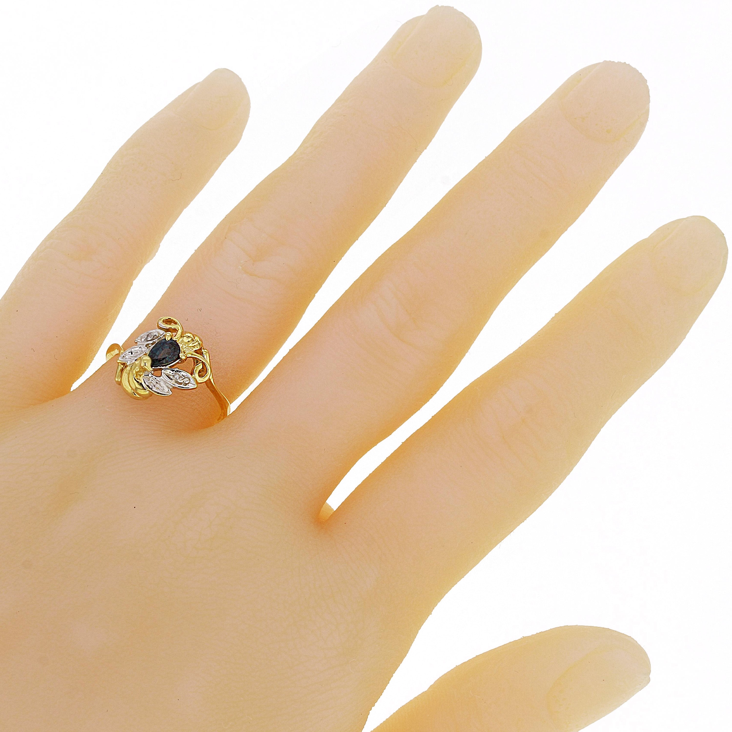 14k Yellow Gold Sapphire & Diamond Accent Vine & Leaf Ring Size 6