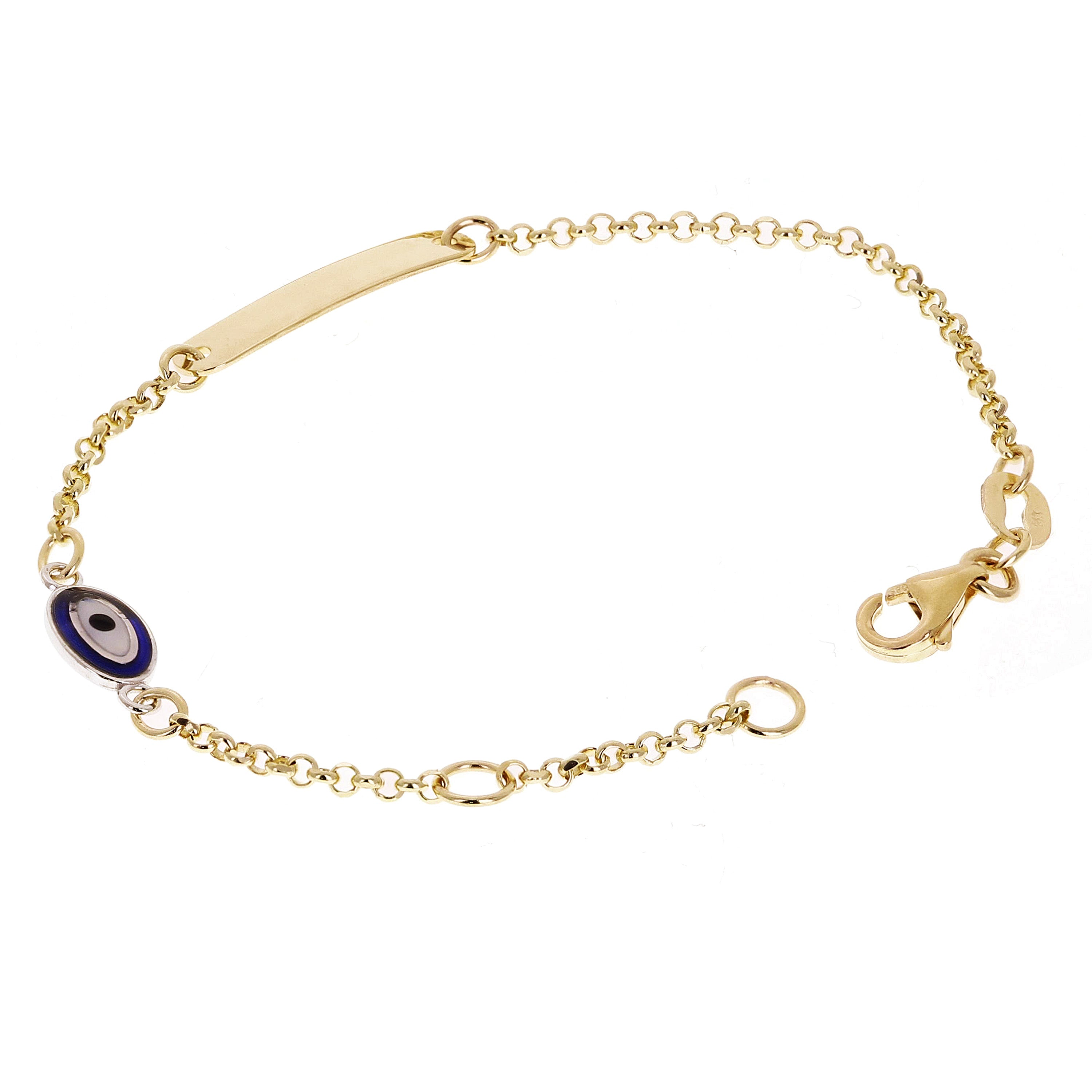 Italian 14k Yellow Gold Engravable Evil Eye Charm Baby Kids ID Bracelet 5.5" 2g