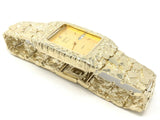 10k Yellow Gold Nugget Bracelet Link Wrist Watch Geneve with diamond 7.75" 55g