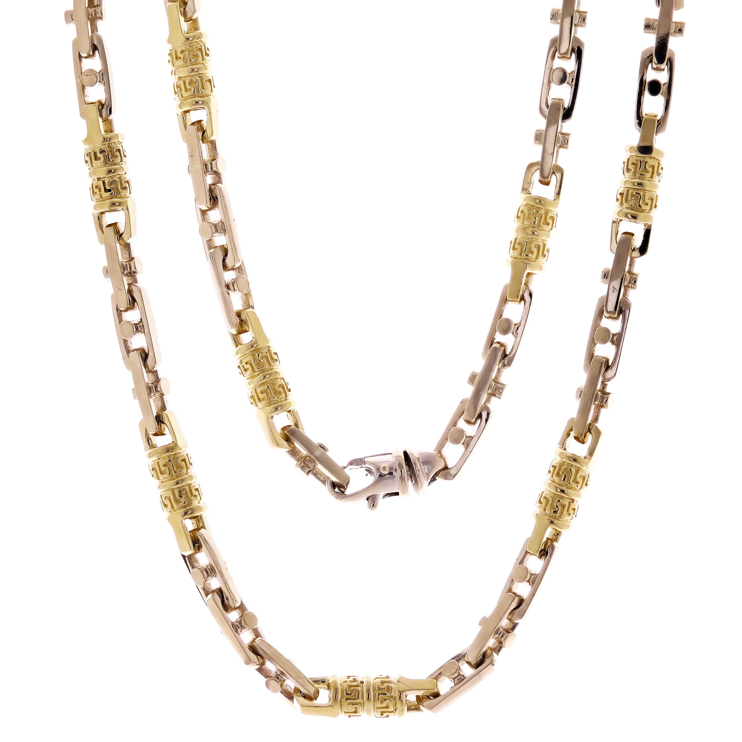 10k Two Tone Gold Solid Handmade Fashion Link Necklace 20" - 28" 7.5mm