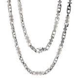 14k White Gold Handmade Fashion Link Necklace 28" 7.55mm - White,28"