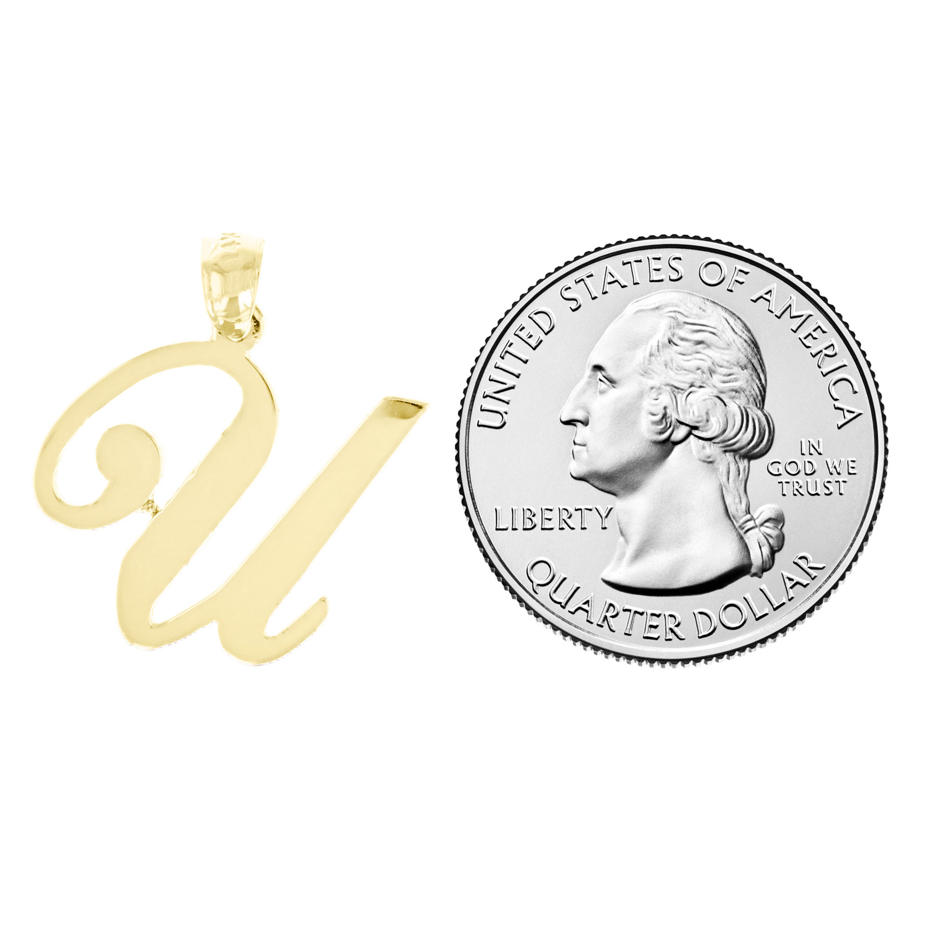 14k Yellow Gold Initial Letter U Alphabet Charm Pendant - Letter U,Yellow