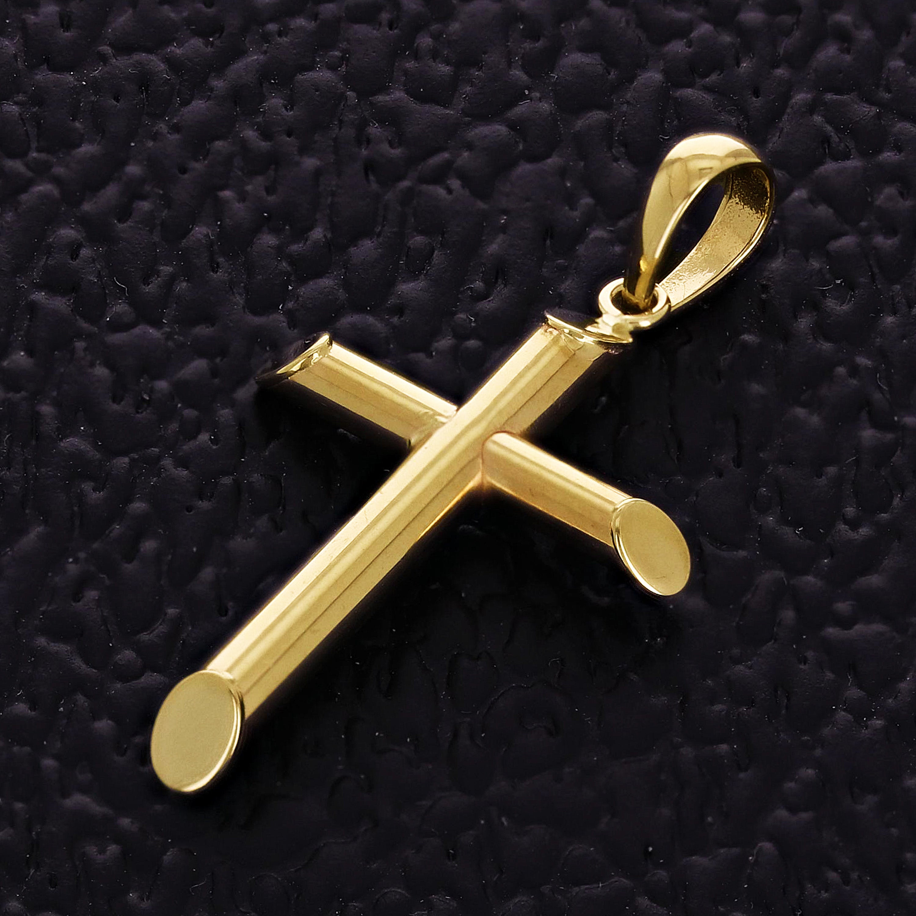 Italian 14k Yellow Gold Hollow High Polish Plain Cross Charm Pendant 1.3" 1 gram