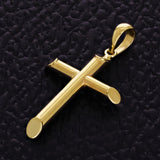 Italian 14k Yellow Gold Hollow High Polish Plain Cross Charm Pendant 1.3" 1 gram