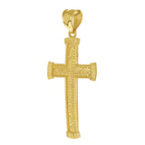 14k Yellow Gold Solid Diamond Cut Leaf Pattern Cross Pendant 1.6" 2.2 grams