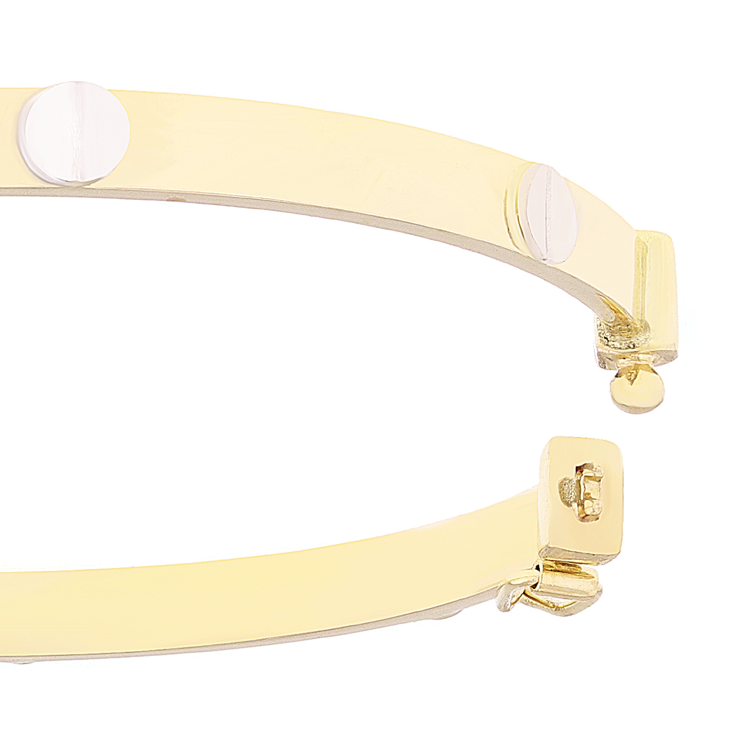 Italian 14k Yellow & White Gold Hollow Screw Design Bangle Bracelet 7" 5.2 grams