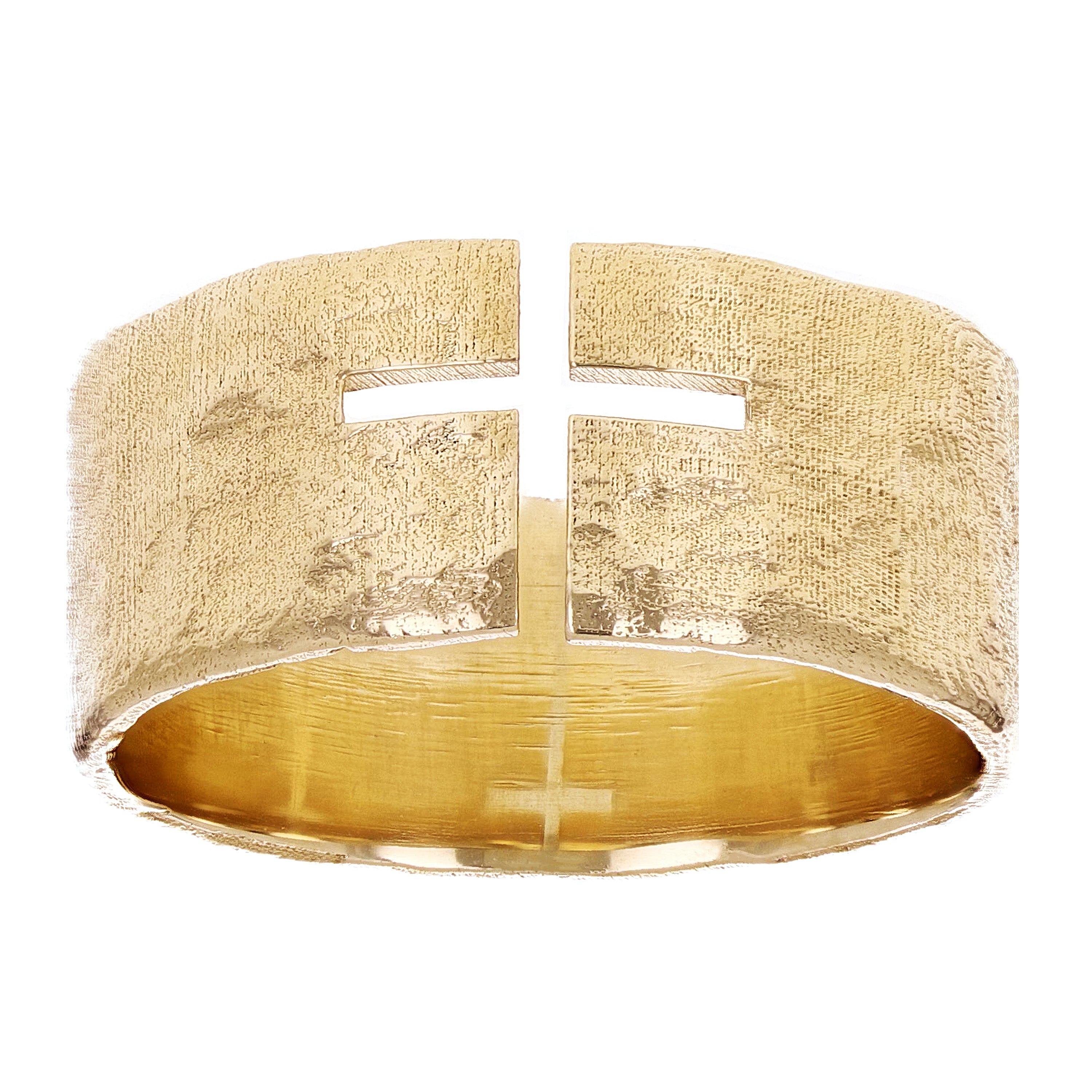14k Yellow Gold Hammered Finish Open Front Cut-out Cross Ring Size 9 -9.3mm 7.8g