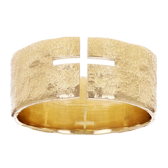 14k Yellow Gold Hammered Finish Open Front Cut-out Cross Ring Size 9 -9.3mm 7.8g