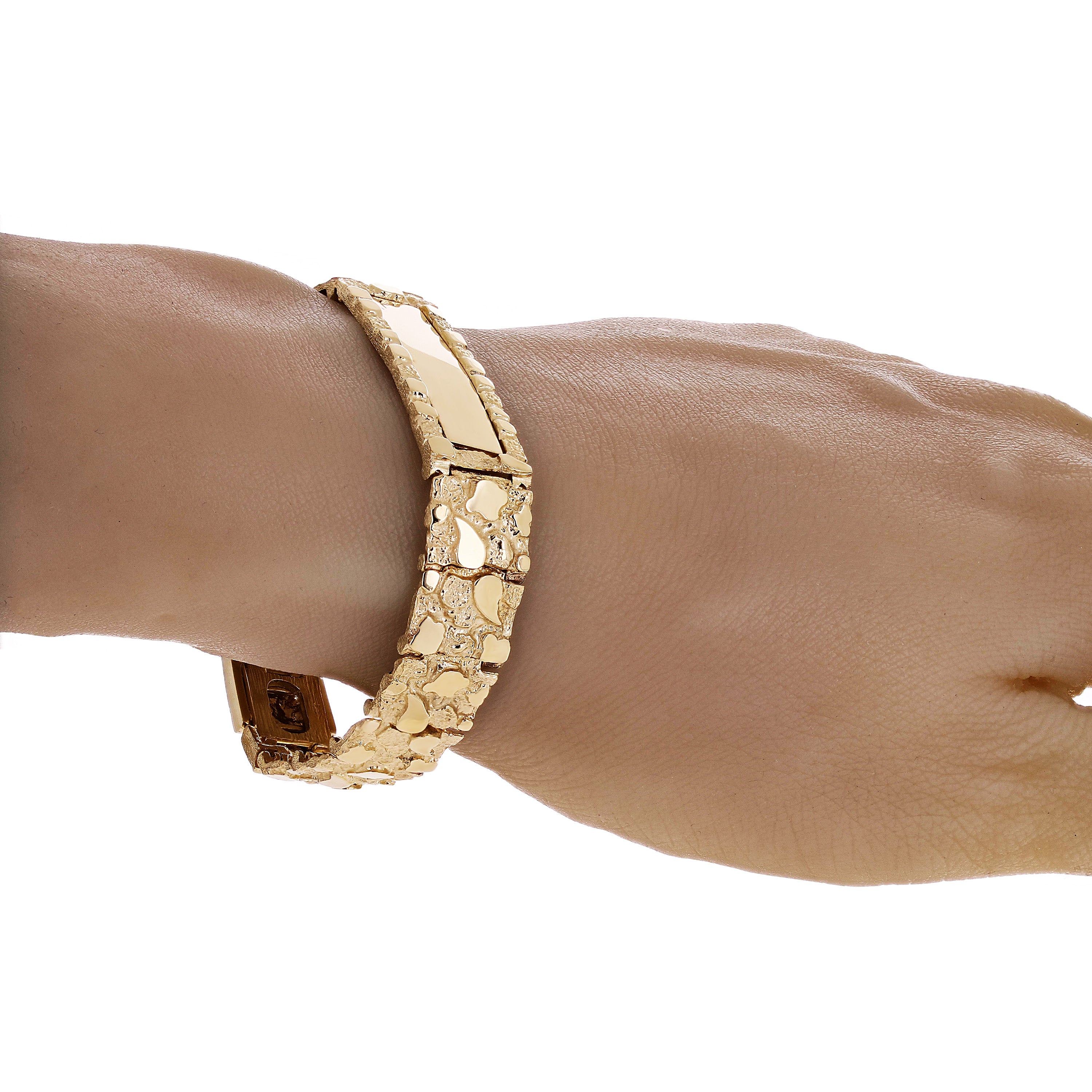 Men's 10k Yellow Gold Solid Nugget ID Bracelet 7" - 9" 12.5mm