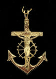 10k Yellow Gold Jesus Crucifix Wheel Mariners Anchor Cross Pendant 1.85" 4.7g